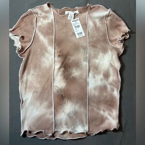 Full Tilt Brown and Cream Short Sleeve Ribbed Tie-Dyed Top Shirt Size Small NWT